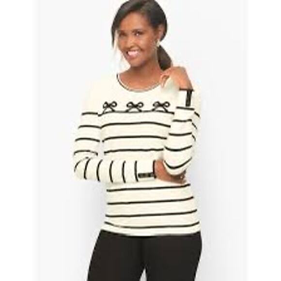 TALBOTS Sweater‎ Women's L Light Striped Ribbon Puff Sleeves (B507) - Picture 8 of 8